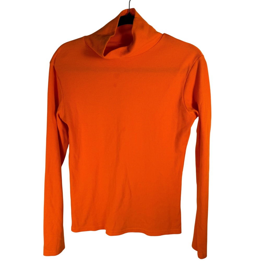 Orange Ribbed Turtleneck Long Sleeve Top Womens XL Cotton Blend Slim Fit